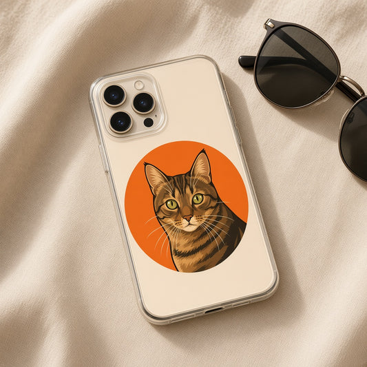Custom pet portrait iPhone case made from a customer's cat photo