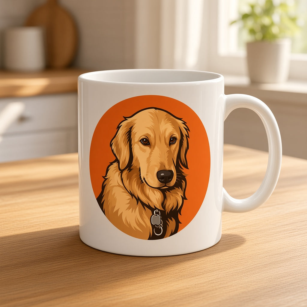Custom pet portrait mug made from a customer's dog photo