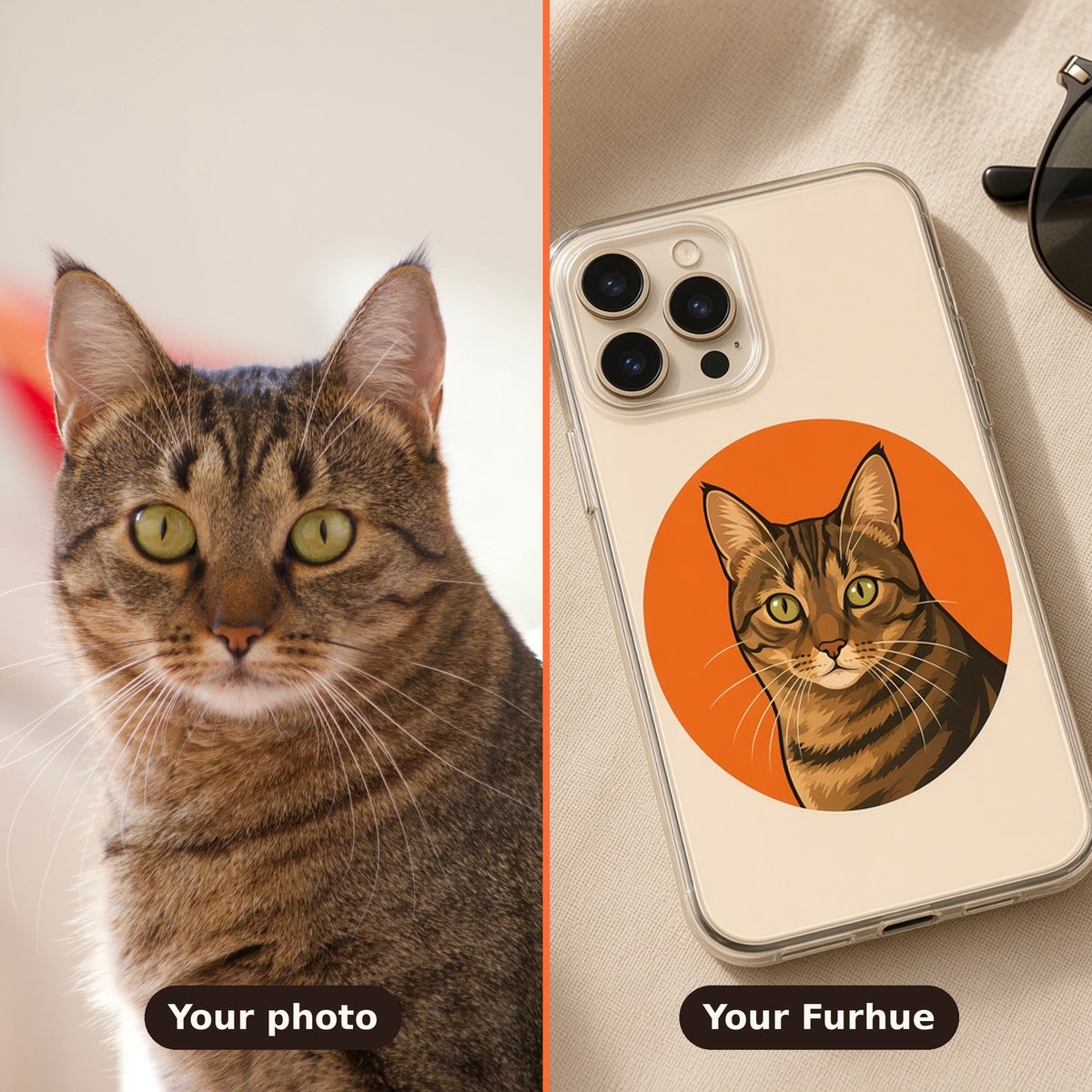 Before and after: a cat photo turned into a custom Furhue iPhone case